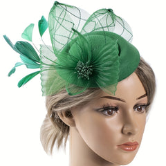 Women Flower Feather Hair Clip Head Piece Horse Race Wedding Hat