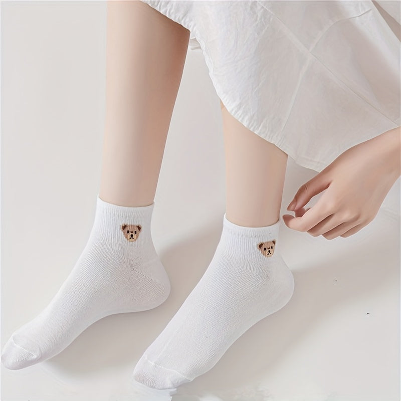 6 Pairs Cartoon Bear Print Socks Comfy & Crew Short Socks Women's Stockings