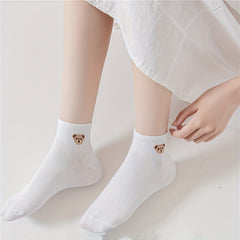 6 Pairs Cartoon Bear Print Socks Comfy & Crew Short Socks Women's Stockings