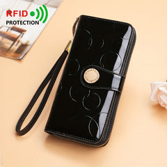 Patent Leather Long Wallet for Women with Zipper Closure