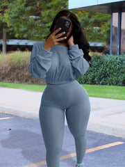 Ribbed Two piece Set Crop Top & High Waist Pants Outfits Women's Clothing