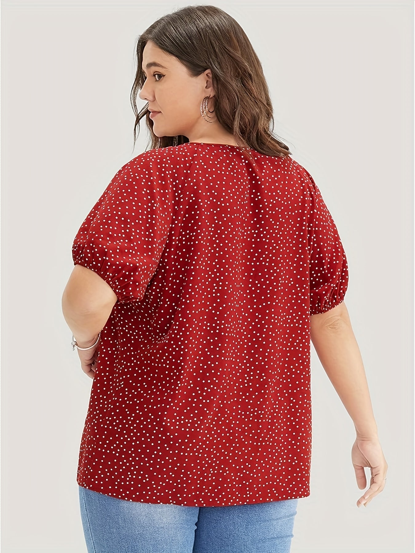 Dot Print Puff Sleeve Shirt Top
