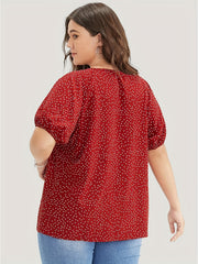 Dot Print Puff Sleeve Shirt Top