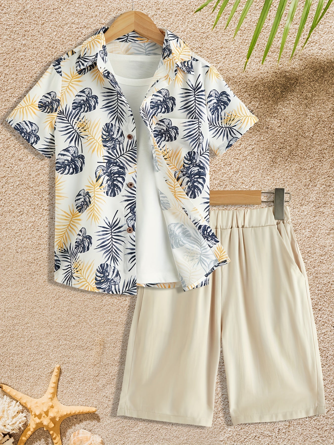 Boys Tropical Leaves Short Sleeve Shirt & Shorts Set