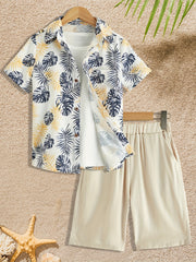 Boys Tropical Leaves Short Sleeve Shirt & Shorts Set