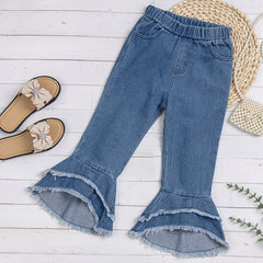 Baby Girls Ruffles Jeans Elastic Waist Flare Leg Pants