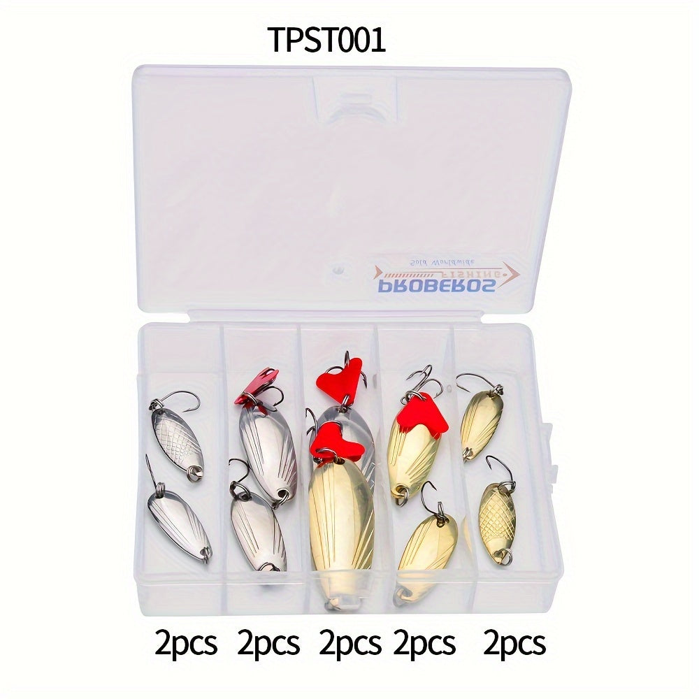 50pcs Metal Spoon Fishing Lure Spinner Bait Kit with Box Bass Trout Salmon