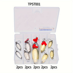 50pcs Metal Spoon Fishing Lure Spinner Bait Kit with Box Bass Trout Salmon