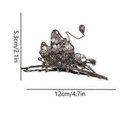 Butterfly Hair Claw Rhinestone Flower Hair Clip with Tassel