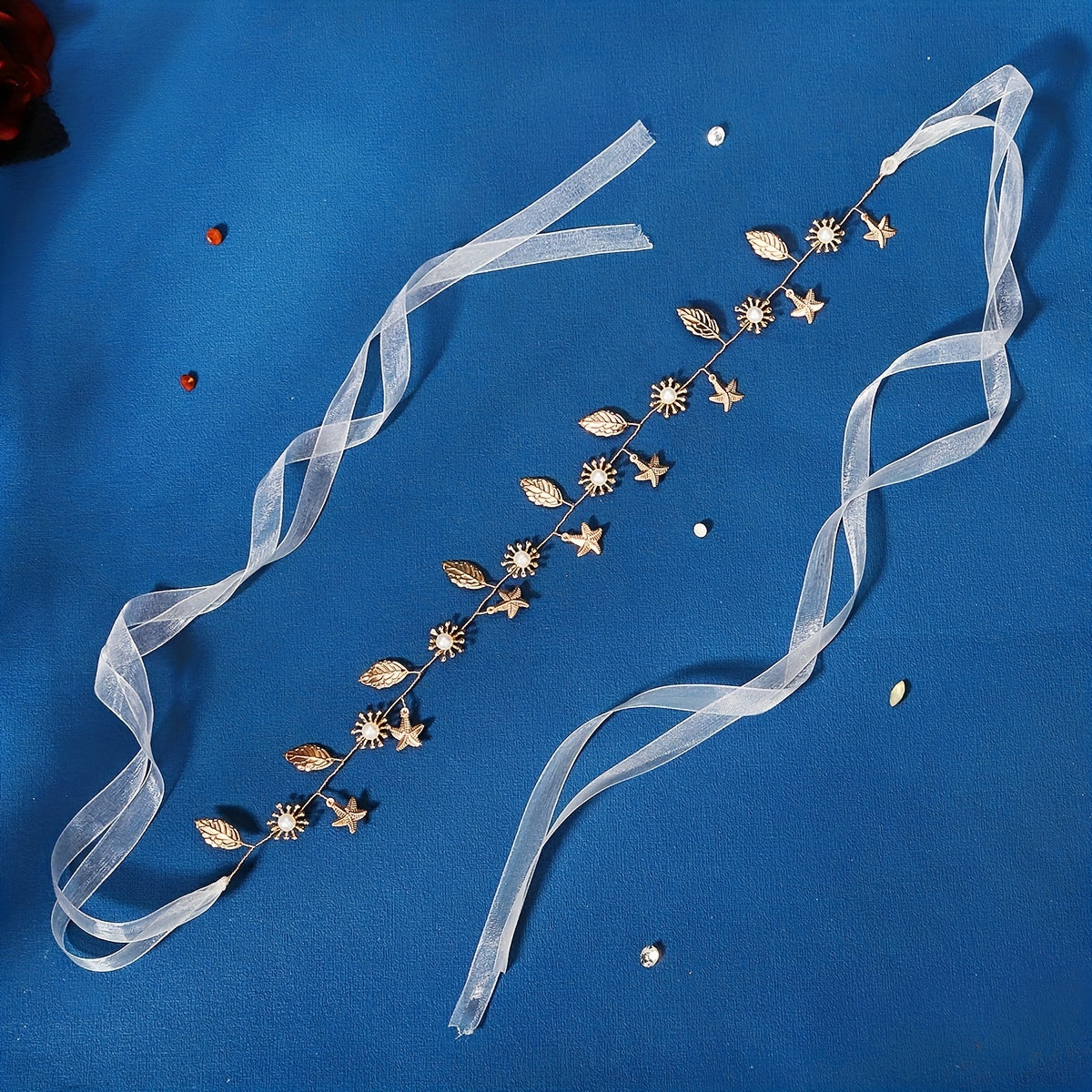 Alloy Starfish Leaf Headband Faux Pearl Bridal Hair Jewelry