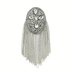 Golden Rhinestone Tassel Epaulettes Sparkling Glamour Shoulder Patches