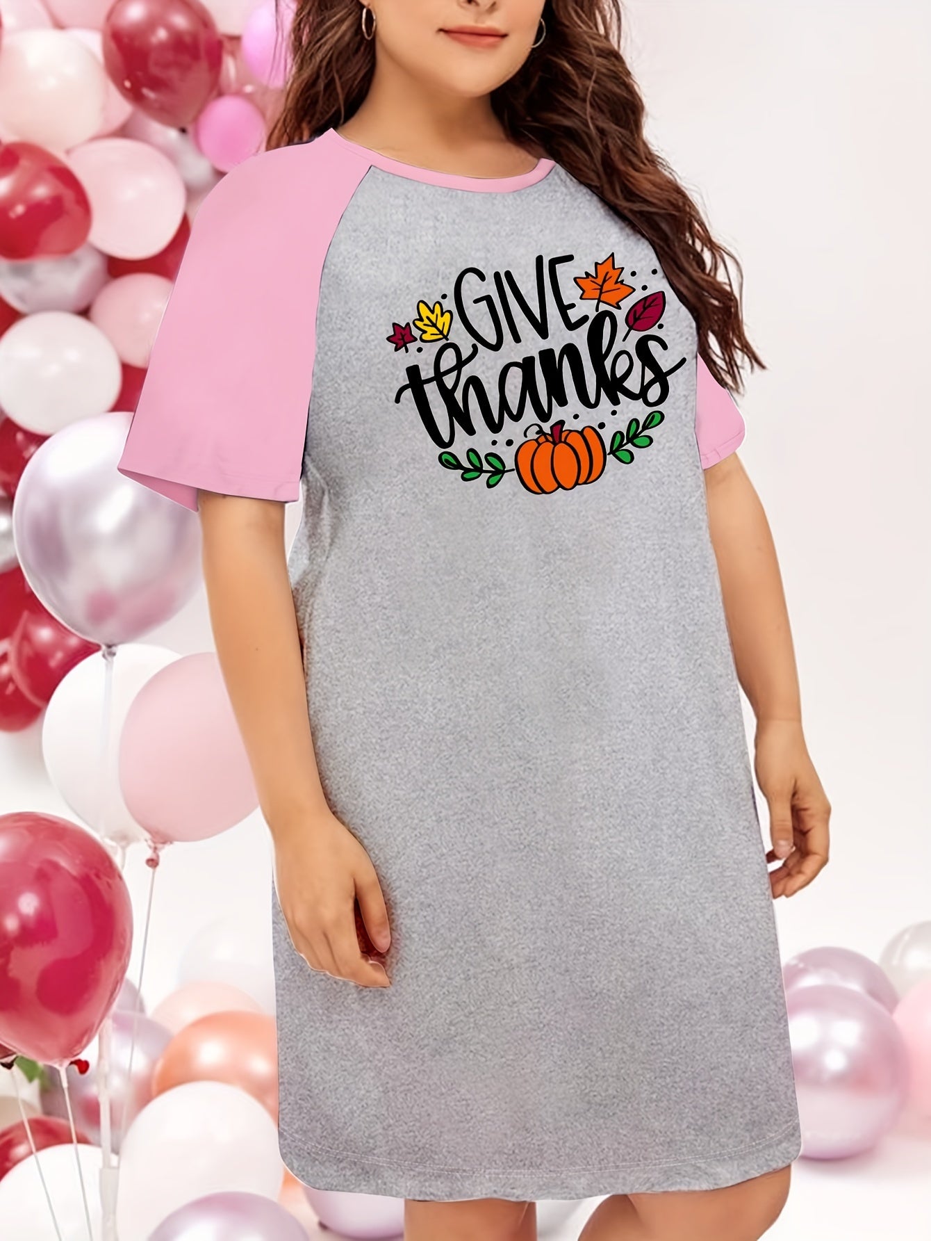 Pumpkin Print Raglan Sleeve Tee Sleep Dress