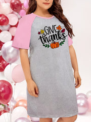 Pumpkin Print Raglan Sleeve Tee Sleep Dress