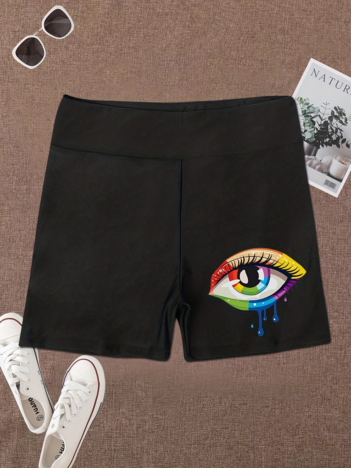 Eyes Print High Waist Biker Shorts Stretchy Workout Lifting