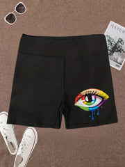 Eyes Print High Waist Biker Shorts Stretchy Workout Lifting
