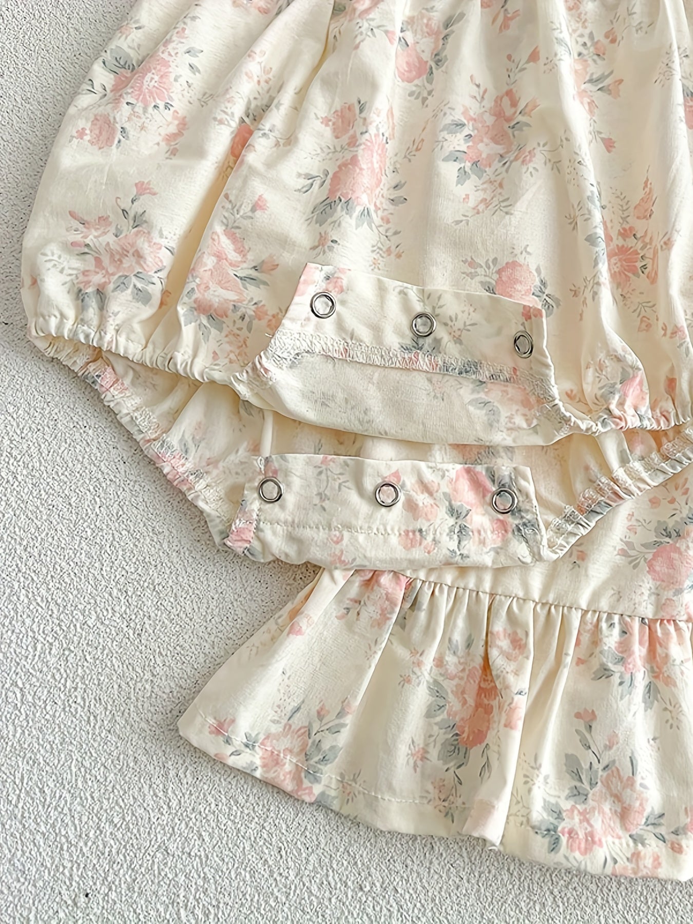 Baby Girl Ruffle Floral Romper With Lace Up Neck