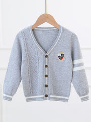 Boys Casual College Style Cardigan Sweater Crew Neck Tops