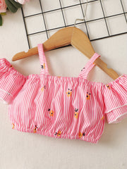 3pcs Newborn Baby Girls Off Shoulder Top & Skirt Set Clothes