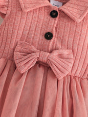 Baby Girls Casual Mesh Stitching Bow Decor Dress For Summer Holiday