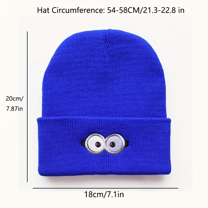 Sport Windproof Knit Beanie Hat with Anime Eye Glasses Embroidery