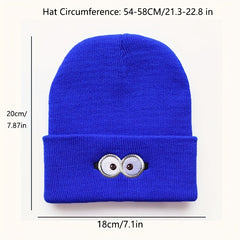 Sport Windproof Knit Beanie Hat with Anime Eye Glasses Embroidery