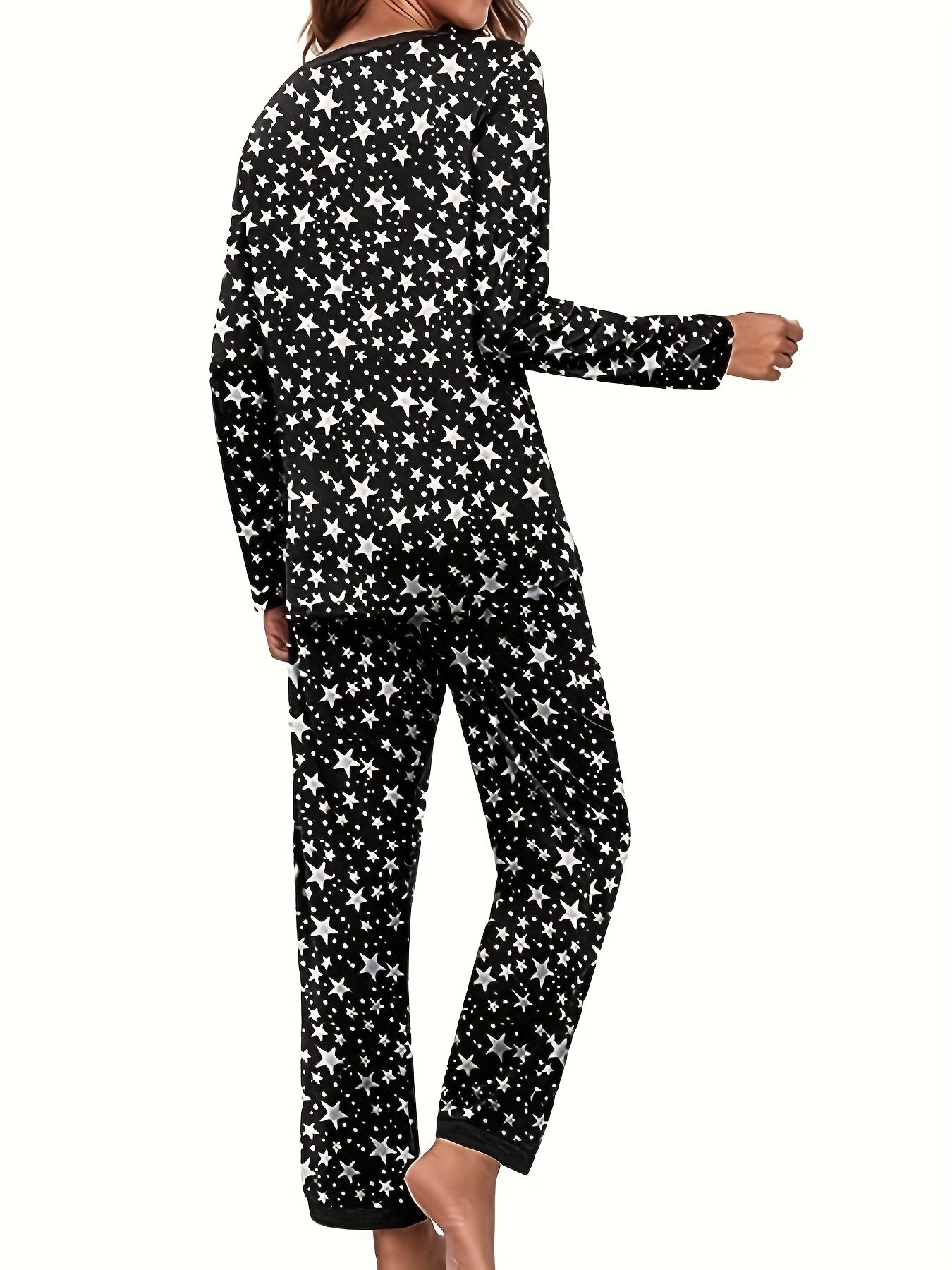 Pattern Print Lounge Set Long Sleeve Crew Neck Top & Pants Women's Loungewear