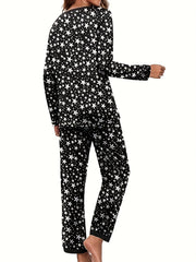 Pattern Print Lounge Set Long Sleeve Crew Neck Top & Pants Women's Loungewear