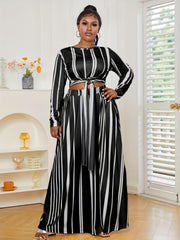 Striped Knot Front Crop Top & Maxi Skirt Set