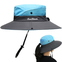 UV Protection Fishing Bucket Hat with Cooling Mesh and Ponytail Opening