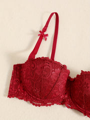 Floral Lace Push Up Balconette Bra & Bikini Panties Set
