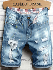 Men's Distressed Denim Shorts Casual Fit Ripped Jeans for Summer
