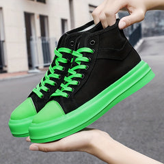 Two Tone High Top Board Shoes Lace Up Non Slip Canvas Shoes