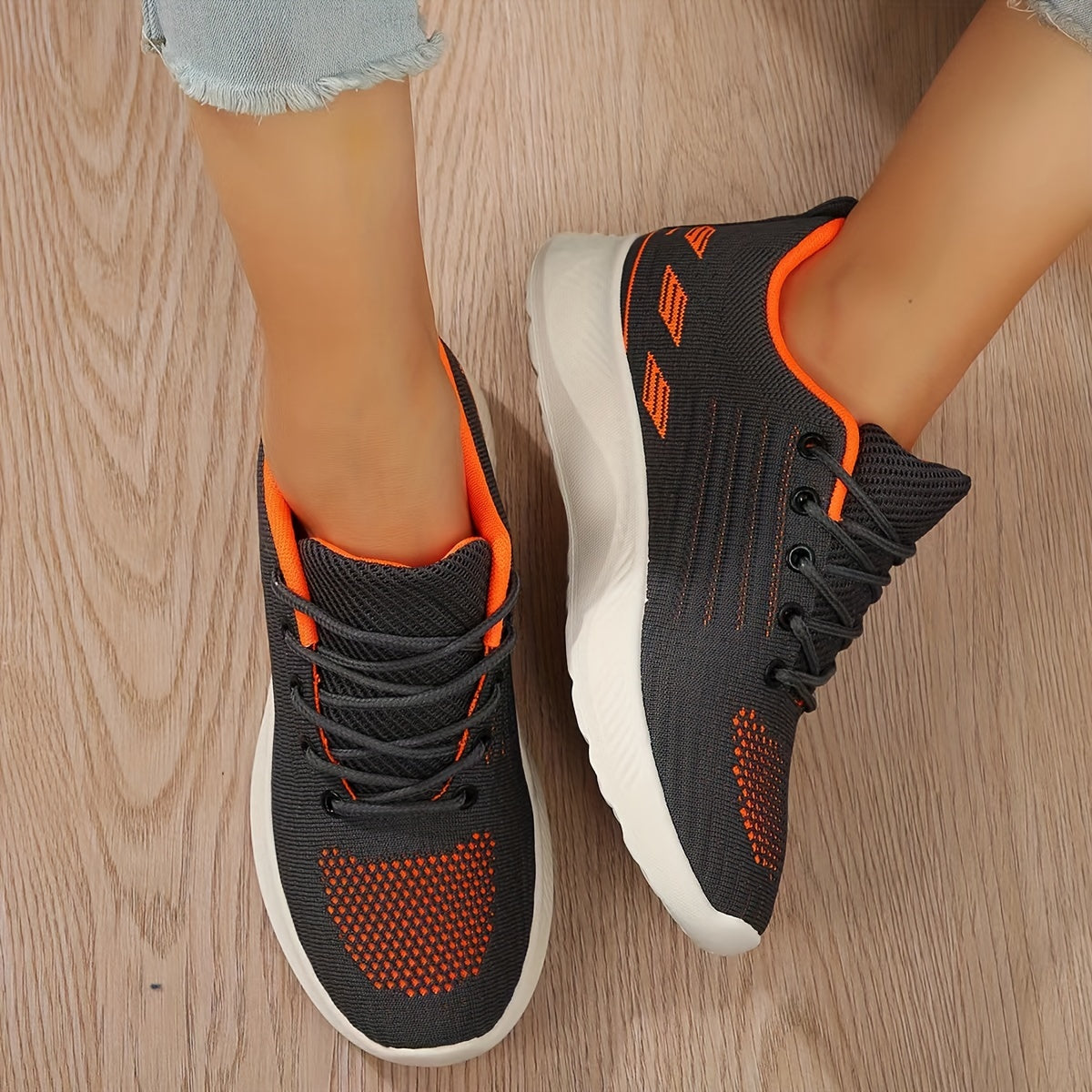 Women's Breathable Knit Sneakers Casual Lace Up Running Shoes