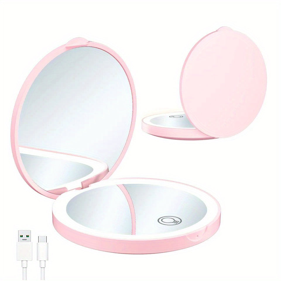 LED Pocket Makeup Mirror 1X 3X Magnified Compact Mirror With Light