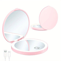 LED Pocket Makeup Mirror 1X 3X Magnified Compact Mirror With Light