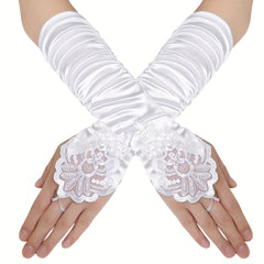 Vintage Floral Lace Gloves with Rhinestone Detail