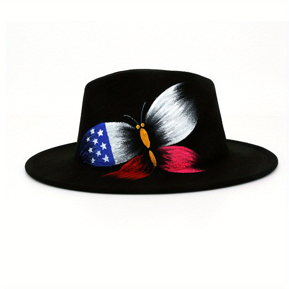 Hip Hop Fedora Cap Flag Butterfly Pattern Jazz Hat Cotton Patriotic Felt