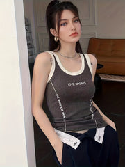 5pcs Letter Print Tank Tops Sleeveless Crew Neck Top Women's Lingerie