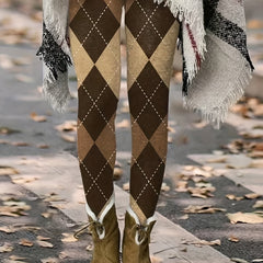 Casual Leggings Women's Plus Rhombus Print Medium Stretch Skinny Leggi