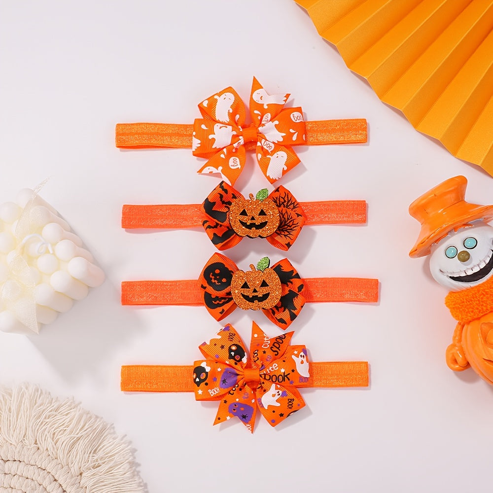 4pcs Halloween Funny Bow Hairband Ghost Skull Print Bow Headbands