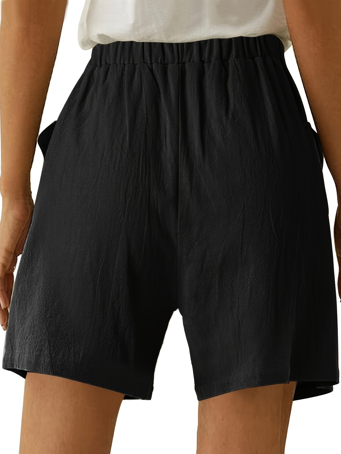 Solid Pockets Elastic Waist Women's Shorts Casual Spring Summer Clothing