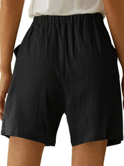 Solid Pockets Elastic Waist Women's Shorts Casual Spring Summer Clothing