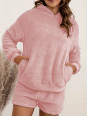 Cozy Fuzzy Lounge Set Hooded Top & Shorts