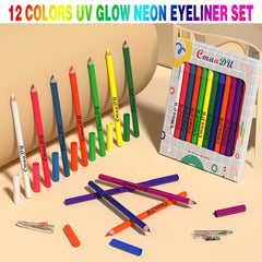 12 Colors Neon Eyeliner Pen Set Waterproof Long Lasting