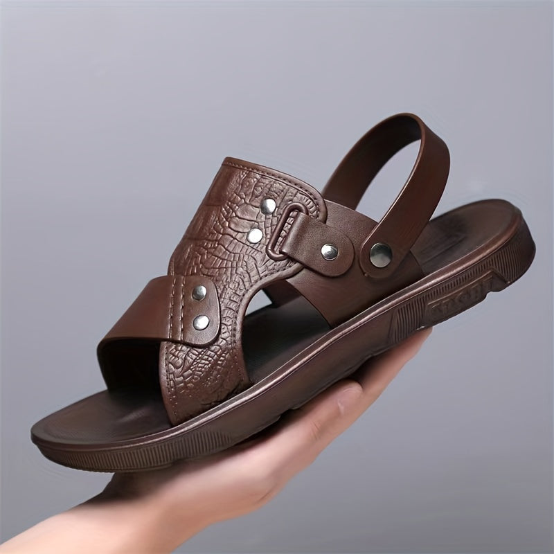 Men's Embossed Sandals Durable Non Slip Outdoor Slides Sandals
