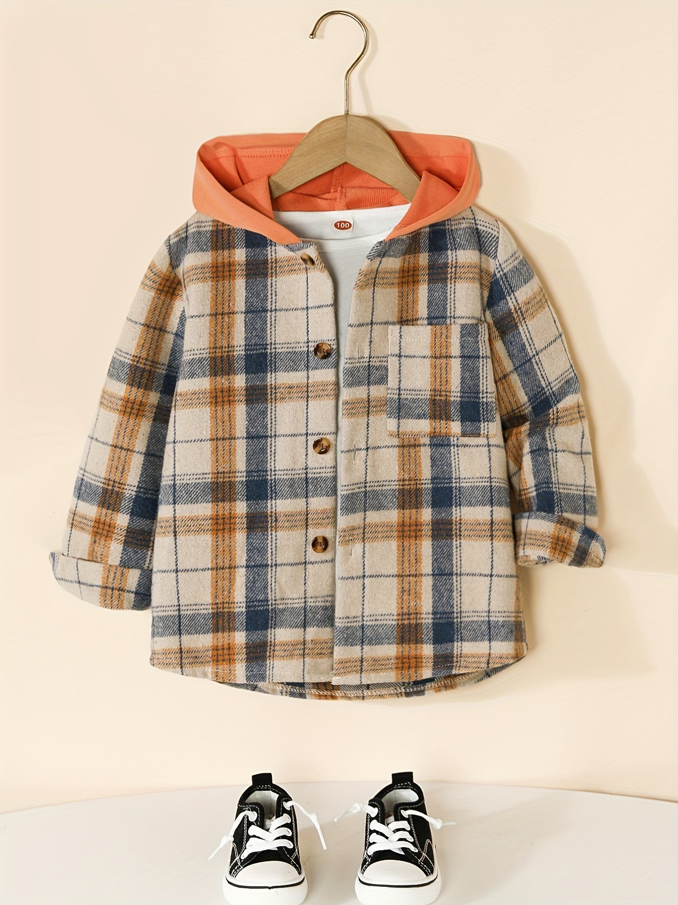 Boys Hooded Cardigan Coat Plaid Shirt Casual Kids Clothes
