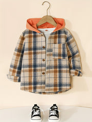 Boys Hooded Cardigan Coat Plaid Shirt Casual Kids Clothes