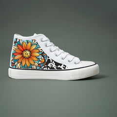 Floral Print Chunky Canvas Sneakers High Top Classic Skate Shoes