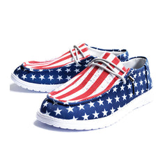 Women's Patriotic Boat Shoes Star Stripe Canvas Lace Sneak