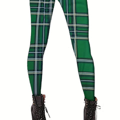 Plaid Print Skinny Leggings Stretchy Casual Leggings
